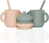 DONGMEI Silicone Straw Cup, silicone sippy cups for baby, 100% Soft Silicone Straw Trainer Cup For Infant, silicone sippy cup baby, 5 Oz (Pink & A...
