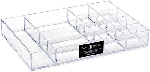 Isaac Jacobs 12-Compartment Clear Acrylic Drawer Organizer (9.4" L x 6.4" W x 1.3" H), Multi-Sectional Tray & Storage Solution for Makeup, School ...