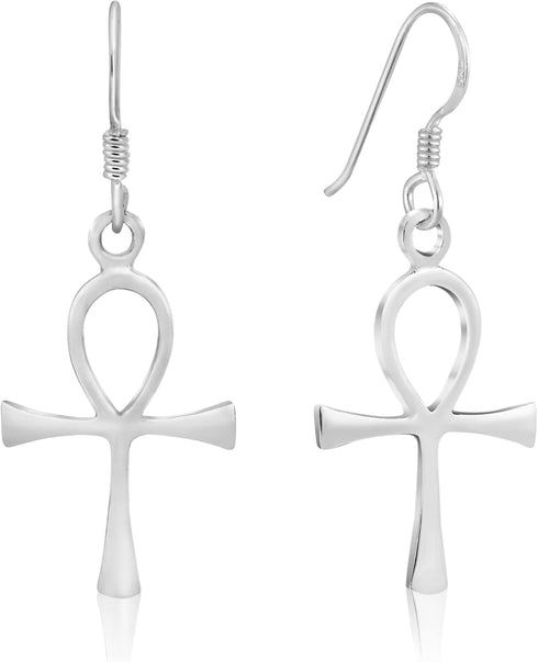 AeraVida History Inspired Ancient Egyptian Heiroglyphs Ankh Symbol of Life .925 Sterling Silver Fishhook Dangle Earrings...