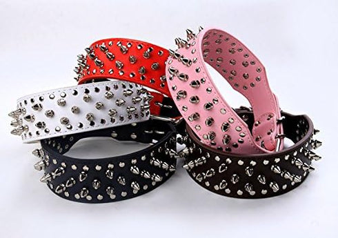 Dogs Kingdom Faux Leather Spiked Studded Dog Collar pet collar Pitbull, Boxer Black L...