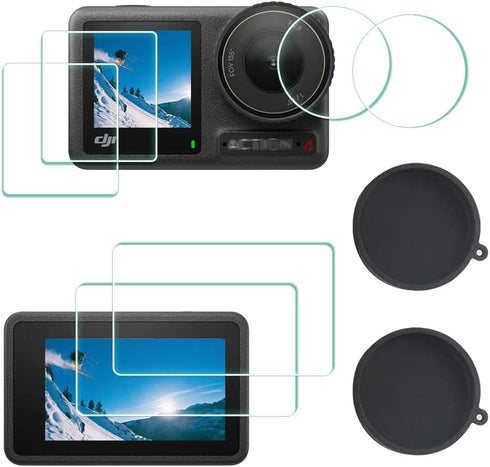 Screen Protector for DJI OSMO Action 4 Camera + Silicone Lens cap Cover, 0.3mm 9H Hardness Tempered Glass Protector, Anti-Scrach Anti-Fingerprint ...