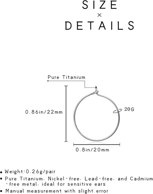 6pcs 20G Small Pure Titanium Earring Hoops DIY Beaded Earrings Findings Components for Jewelry Making 20mm, Hypoallergenic Beading Hoop Earring Ma...