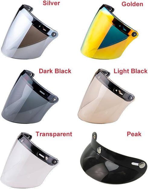 VCOROS Universal 3-Snap Flip Up Visor Shield Lens for Retro Open Face Motorcycle Helmet(Chrome Silver)...