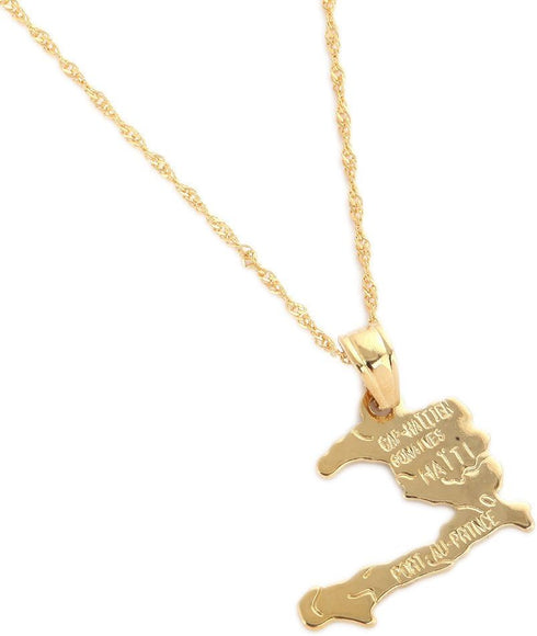 24K Gold Plated The Republic of Haiti Map Pendant Necklace Chain Port-AU-Prince Map Jewelry...