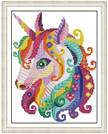Stitchmelody 14CT Counted Cross Stitch Kits,DMC Unprinted Pattern Embroidery Set Needlework-Unicorn 22cm×30cm...