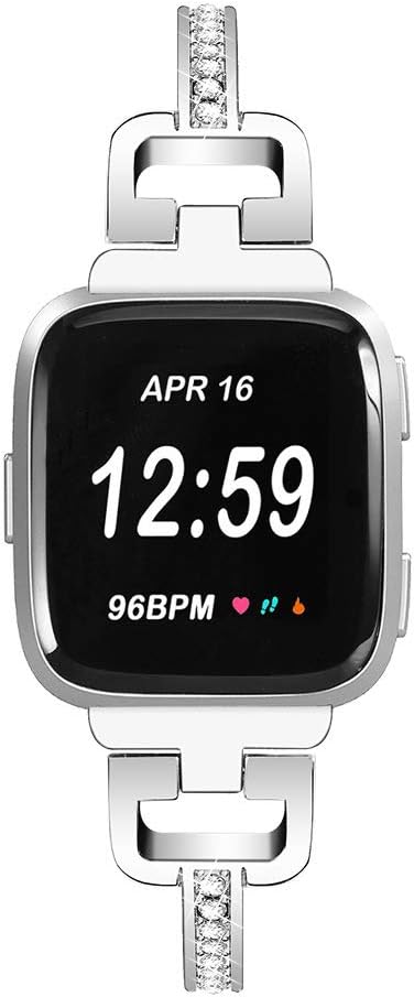 Metal Bands Compatible with Fitbit Versa 2/Versa Lite/Versa for Women, Bling Bracelet with Rhinestone Luxurious Wristbands, Silver Rose Gold Black...