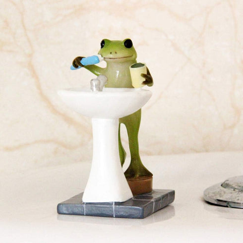 Tfro & Cile Frog Garden Statue Decor Miniature Animal Figurine Outdoor Fairy Brushing Teeth Sculpture for Bathroom - 3.3 Inch Height...