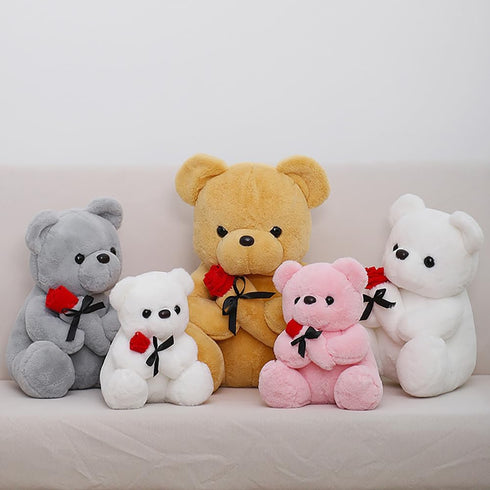 12 inch Teddy Bear Stuffed Animal with Rose, Soft Cuddly Stuffed Plush Bear, Gifts for Kids Baby Toddlers on Baby Shower, Valentine's Day (White)...