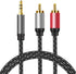 AUX RCA Cable 6 FT, 3.5mm to 2-Male RCA Audio Auxiliary Adapter Stereo Splitter Cable Dual Shielded Gold-Plated Nylon-Braided Breakout Cord for Sm...