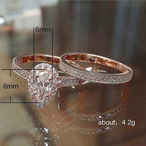 Classic Pear Shaped Water Drop Zircon Engagement Ring Fashion Ladies Trend Ring Set (6)...