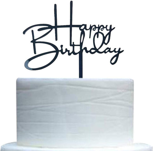 Happy Birthday Cake Topper for Birthday Party Decorations (Black Acrylic)...