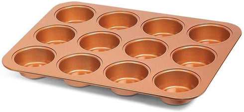 Copper Professional Healthy 12 Cup Cake and Muffins Baking Pan Sheet, Oven and Dishwasher Safe L...