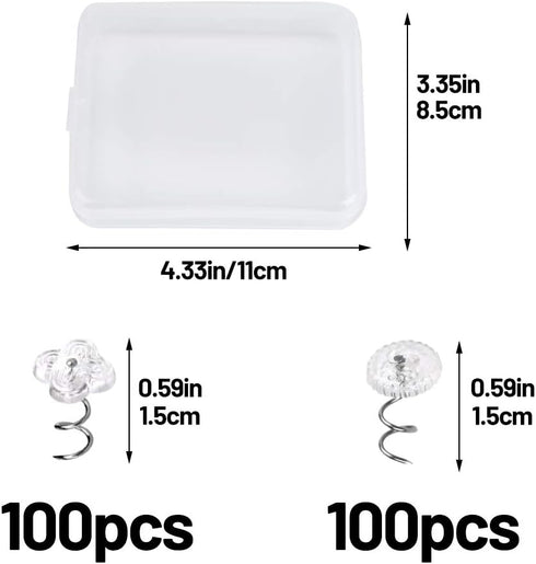 LUNARM 200 PCS Upholstery Tacks Clear Heads Twist Pins with Storage Box, 2 Styles Bedskirt Pins, 0.59 inches Tacks for Furniture, Slipcovers, and ...