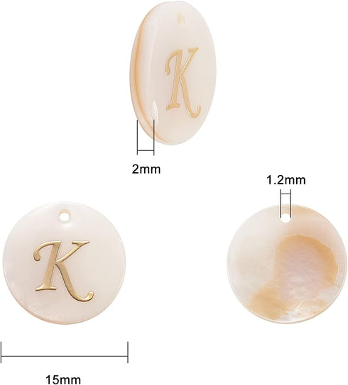Airssory 26 Pcs Letter A-Z Initial Alphabet Carved Flat Round Natural Freshwater White Shell Charms Top Drilled Hole Tiny Pendants Kit for Jewelry...