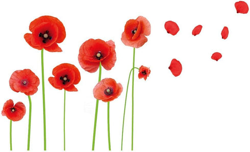 Esmee DIY Red Poppies Beautiful Flowers Vines Stick Wall Decals, Living Room Bedroom Children Room Nursery...