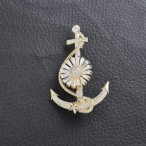 Anchor Nautical Brooch Pin Anchor Rope Brooch Gold Shiny Cubic Zirconia Pins & Pendants Scarf Holders for Women Men...