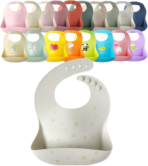 Waterproof Silicone Baby Bib Light Weight Comfortable Easy Wipe Clean (Cherry Blossom, Large)...
