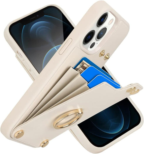 LAMEEKU for iPhone 12 Pro Max Wallet Case, Case with Card Holder, 360°Rotation Ring Kickstand, RFID Blocking Leather Protective Case Designed for ...