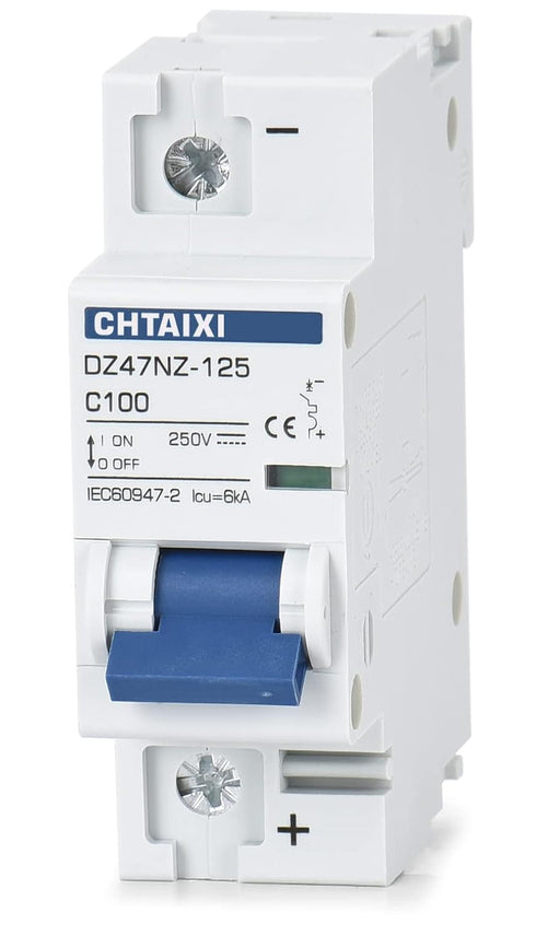 DC Miniature Circuit Breaker, 1 Pole 250V 100 Amp Isolator for Solar PV System, Thermal Magnetic Trip, DIN Rail Mount, High Current DC Disconnect ...