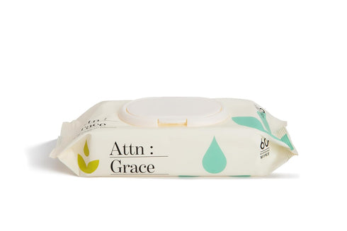 Attn: Grace Flushable Wet Wipes for Women (60 Ct) - Cleanse and Refresh with Aloe Vera and Coconut Oil/Soft & Natural Ingredients Soothe Sensitive...