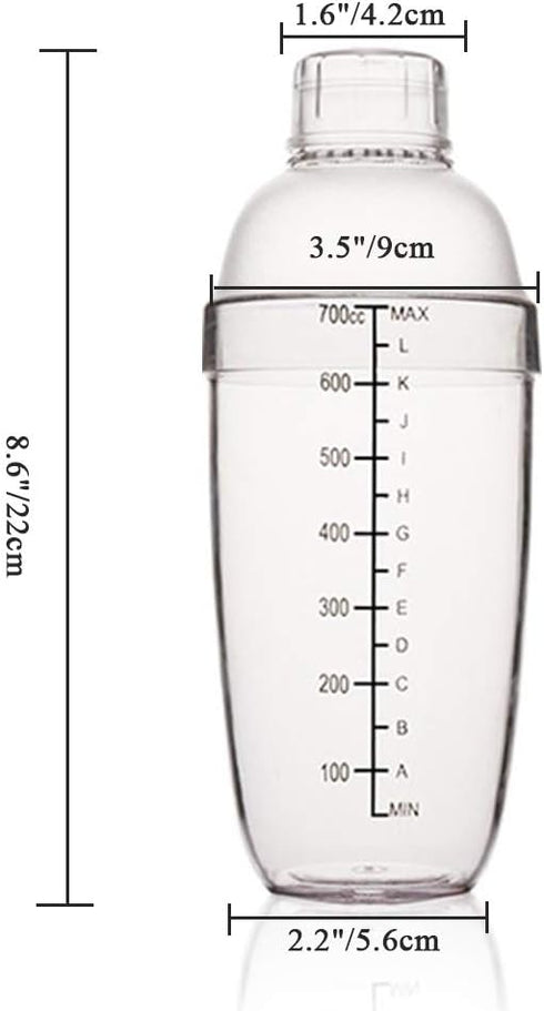 FEOOWV Plastic Cocktail Shaker, Hand Drink Mixer Boba Tea Shaker Cup with Scales,Bar Tool Transparent (24 oz / 700cc)...