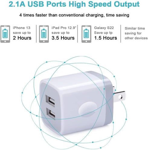 Charger Block, USB Wall Charger, Double USB Fast Charging Cube Block charger Box, 2.1A Phone CHARGER Power Adapter 3Pack for iPhone 16 15 14 13 12...