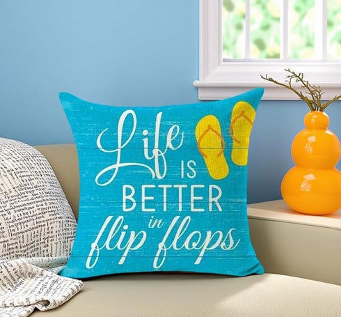 Bnitoam Summer Beach Phrases Best Gift Cotton Linen Square Decorative Throw Pillow Cover Cushion Case for Sofa Bed Couch Outdoor Pool 18 x 18 inch...