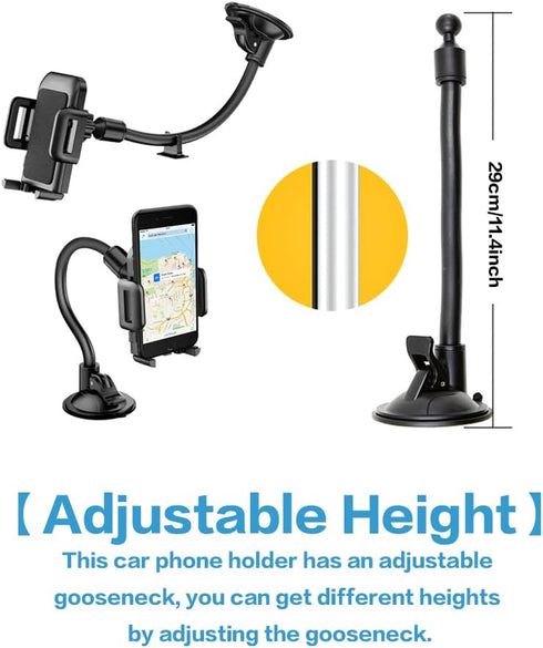 Car Phone Holder Mount, Cell Phone Holder for Car,Universal Car Phone Mount Windshield with Strong Suction, Anti-Shake Stabilizer Phone Car Holder...