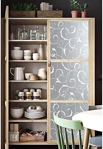 LEMON CLOUD Window Privacy Film, No-Adhesive Static Decorative Window Film, Frosted Stained Glass Window Cling Vine Design (17.5 x 78.7 Inch, Whit...
