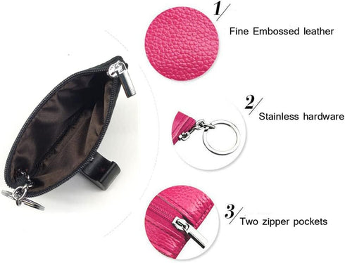Keychain Purse Small, iToolai Women's Genuine Leather Zipper Mini Coin Bag Credit Card Holder (Black)...
