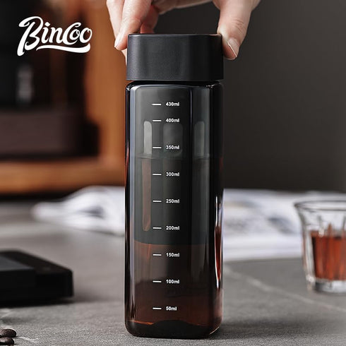 Bincoo 480ml Portable Cold Brew Cup with Removable Filter&Clean Brush, Tritan Plastic Iced Coffee Maker, Rectangle Small Iced Coffee Cups with Sca...