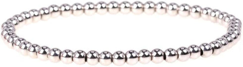 COLORFUL BLING 4Pcs Copper Beaded Stretch Bracelet Set Ball Beads Stacking Elastic Brass Bead Ball Stretch Bracelet Bangle for Women Men...