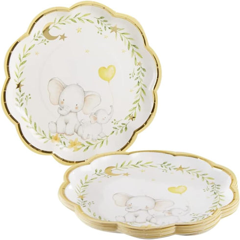 Kate Aspen Elephant Baby Shower 9 in. Premium Decorative Paper Plates (350 GSM weight -Set of 16) | Party Supplies...