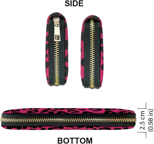 WIRESTER PU Leather Clutch Purse Card Holder Wallet, Zip Around Long Wallet for Women - Black Hot Pink Leopard...