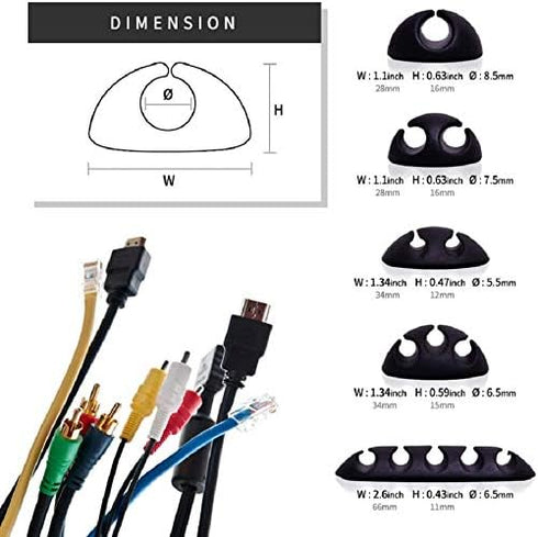 Cable Clips,Silicone Self Adhesive Cord Management,for Home,Office,Cubicle,Car Desk Cord Holder,Organizing Phone USB Charger Mouse Wire Organizer ...