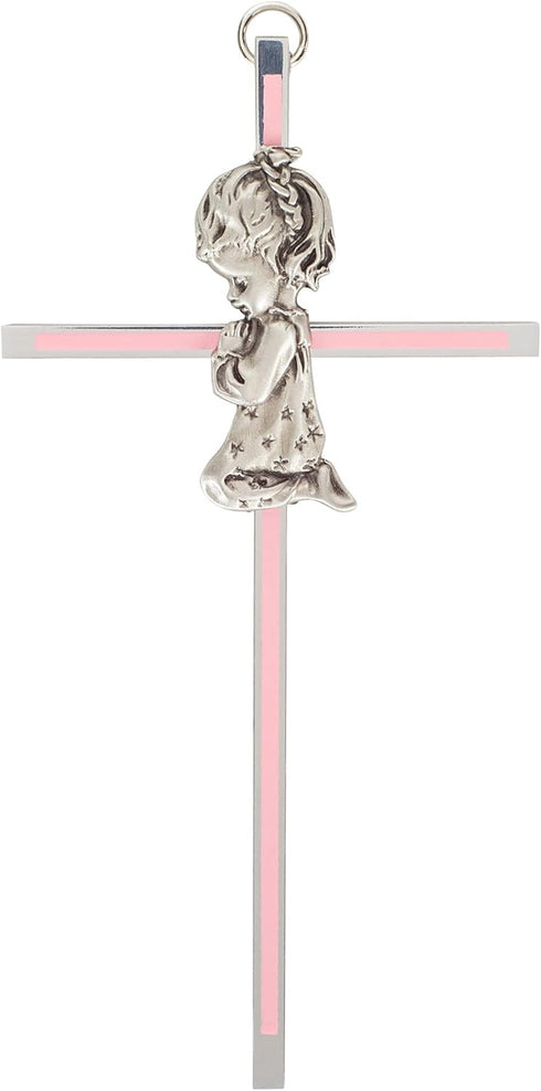 Praying Little Girl Pink 6 Inch Metal Hanging Wall Cross...