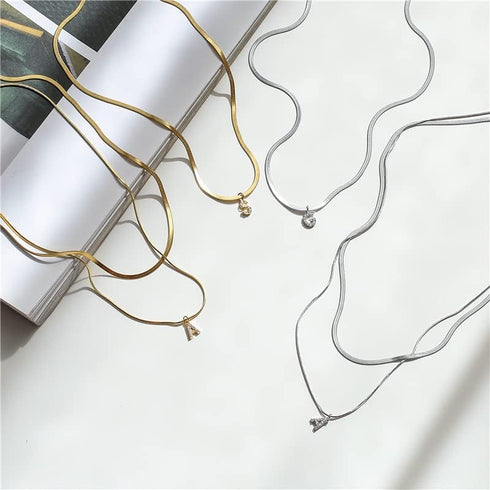 Dainty Initial Necklaces Gold Letter Chokers for Women,18k gold Chain Necklace Simple Cubic Zircon Minimalist Pendant Herringbone Women Choker Nec...