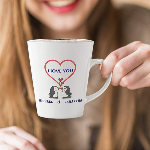 Personalized Custom Text I Love You Two Penguins Ceramic Latte Mug 12 Oz...