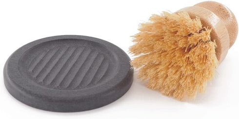 Palm Brush with Diatomaceous Dish - Superior Wooden Design and Strong Bristles with Eco-Friendly Dish - Cleans and Scrubs Dishes, Pots, Pans, Vege...