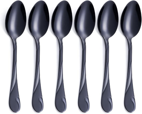 Black Dessert Spoon Set, Seeshine 6.5-inch Stainless Steel Shiny Black Teaspoon, Espresso Coffee Spoon, Set of 6...