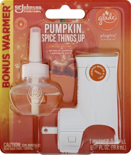 Glade PlugIns Refills Air Freshener Starter Kit, Scented and Essential Oils for Home and Bathroom, Pumpkin Spice Things Up, 0.67 Fl Oz, 1 Warmer +...