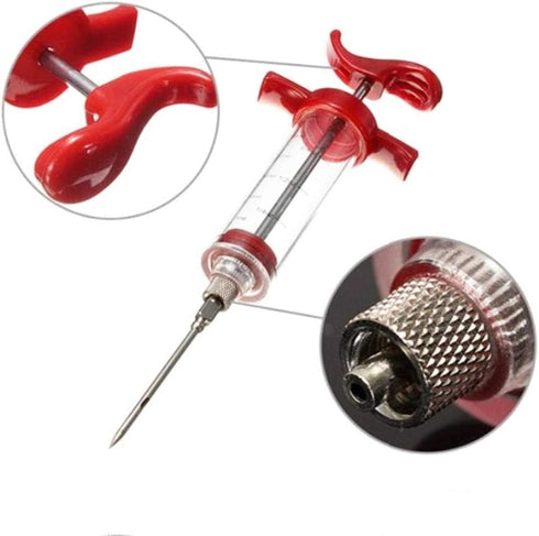 Plastic Marinade Injector Syringe with Screw-on Meat Needle 1.1oz(30ml) Red.Meat Injector Kit,Turkey Injector Syringe,Marinade Needles for BBQ Gri...
