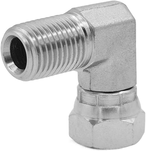 (2-PACK) 1501-04-04 Hydraulic Hose Adapter Fitting 1/4" Male (1/4"-18NPTF) × 1/4" Female (1/4"-18NPSM) Swivel 90° Elbow SAE Pipe Joints Tube Conne...