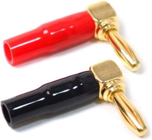 2 Pair 4mm Banana Plugs Screw Type Banana Plug 90 Degree Right Angle Speaker Cable Connector Copper Gold Plated (2 Black + 2 Red)...