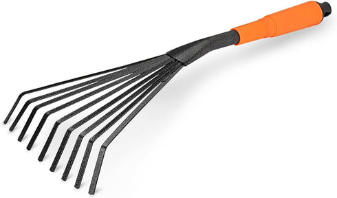 Mini Garden Rake 16 Inch 9 Root Steel Hand Fan Leaf Rake with Ergonomic Comfort Grip & Rust Resistant - Professional Gardening Tool...