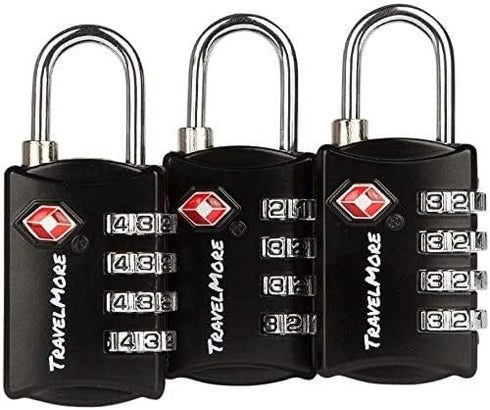 3 Pack TSA Luggage Locks with 4 Digit Combination – Heavy Duty Set Your Own Padlocks for Travel, Baggage, Suitcases & Backpacks - Black...