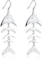 Sterling Silver Plated Earrings Drop Dangle Fish Hook Fish Bones .68" L383...