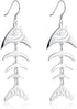 Sterling Silver Plated Earrings Drop Dangle Fish Hook Fish Bones .68" L383...
