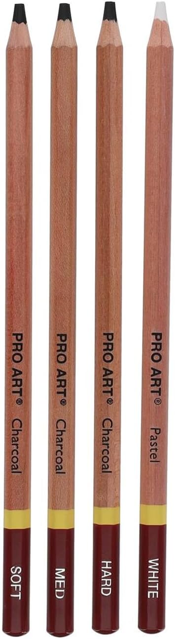PRO ART 3 Degree Pencil Set Charcoal & White 4pc Carded...