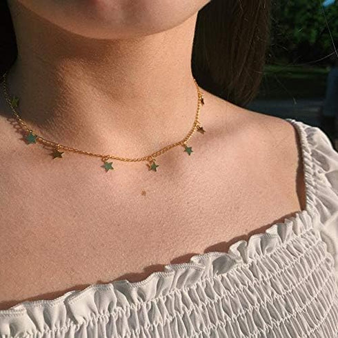 Gold Star Choker Necklace Silver Star Necklace for Women Dainty Choker Necklace Silver Gold Choker Necklaces...